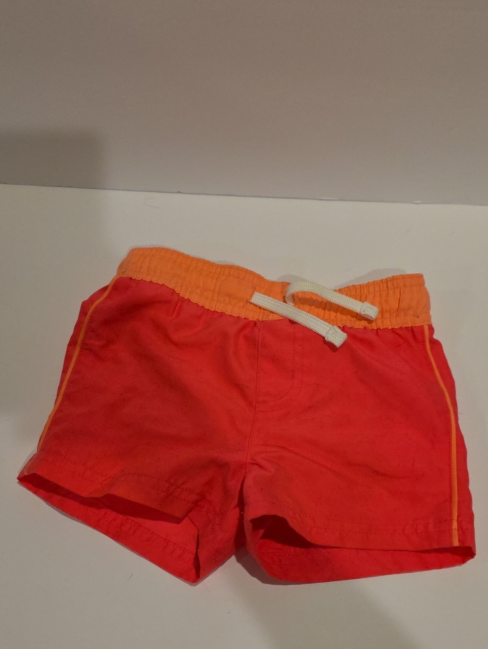 Cat And Jack Red Swim Shorts with Orange Waistband and White Drawstring 2t